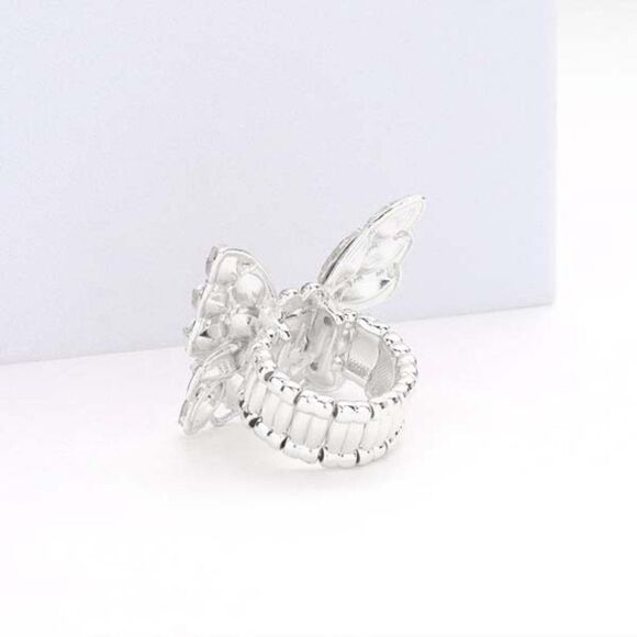 Butterfly Clear Marquise Rhinestone Silver Stretch Ring - Picture 3 of 6